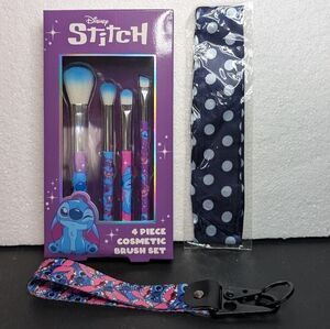 NWT Disney Stitch Set - Makeup Brush Set, Keychain, And Purse Scarf